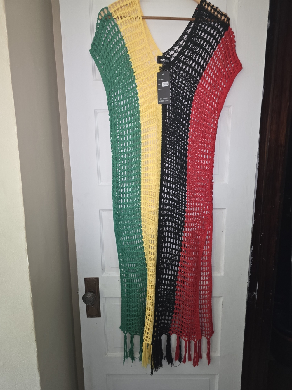 Donna Karan Green Yellow Black Red Crochet Swim Coverup
